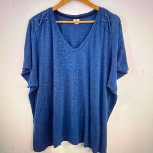 d/c Jeans Woman Blue Black Striped Short Sleeve V Neck Pullover Top Plus Size 5X